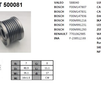 {Katagori} / KASNAK RULMANLI 7PK F238512 BOSCH RENAULT CLİO 3 MEGAN 2 SCENİC NİSSAN LAGUNA AFP0058 