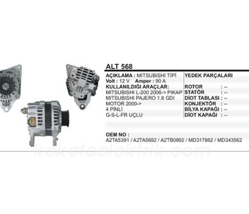 {DepartmanAdi} / ALTERNATÖR 12V 90A MİTSUBİSHİ TİP G-S-L-F L200 2.5 4WD TRİTİON PAJERO CARİZMA GALAND {Ozet}