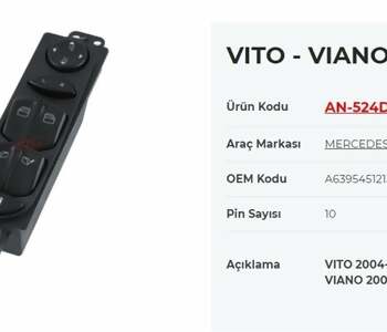 {Katagori} / CAM KALDIRMA ANAHTARI 4 LÜ SOL 10 FİŞLİ  MERCEDES VİTO AYNA AYARSIZ AN          AN524D  