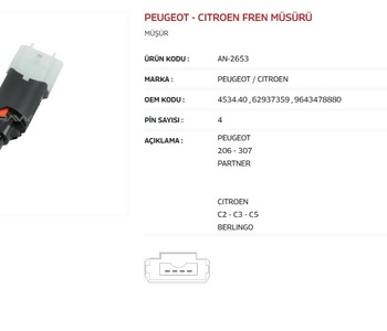 {Katagori} / FREN MÜSÜRÜ PEUGEOT 206 PEUGEOT 307 PARTNER C2 C3 C5 BERLINGO XSARA AN2653  
