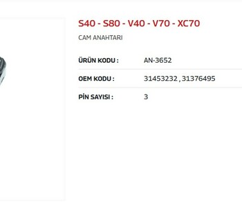 {Katagori} / CAM KALDIRMA ANAHTARI 4 LÜ 3 FİŞLİ VOLVO S40 S60 S80 V40 V70 XC60 XC70  KRAW-AN3652 