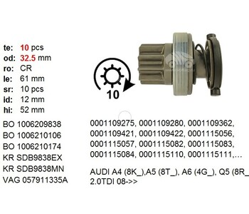 {DepartmanAdi} / MARŞ DİŞLİ 10D BOSCH TİP AUDİ A4 A5 A6   1*210174 1*210106 {Ozet}