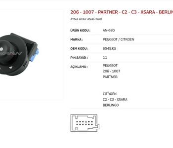 {DepartmanAdi} / AYNA ANAHTARI AYARLI 11 FİŞLİ PEUGEOT 206 PEUGEOT 107 - PARTNER C2 C3 XSARA BERLINGO          {Ozet}
