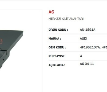 {DepartmanAdi} / BAGAJ AÇMA ANHTARI VW AUDİ A6 AN1591A {Ozet}
