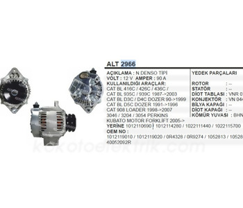 {DepartmanAdi} / ALTERNATÖR 12V 90A NİPPONDENSO TİP CATERPİL  416C 426C A6521S   {Ozet}