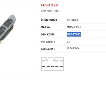 {DepartmanAdi} / CAM KALDIRMA ANAHTARI SOL ÇİFTLİ 12V FUSO CANTER AN1862 {Ozet}