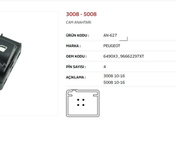 {Katagori} / CAM KALDIRMA ANAHTARI TEKLİ 4 FİŞLİ PEUGEOUT 3008 5008             