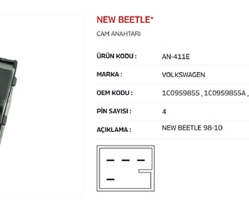 {Katagori} / CAM KALDIRMA ANAHTARI TEKLİ 6 FİŞLİ VW NEW BEEETLE 98-10   AN411E        