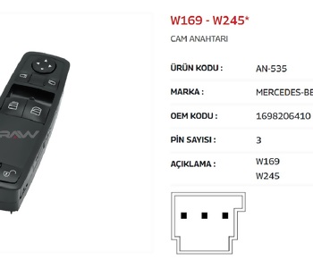 {Katagori} / CAM KALDIRMA ANAHTARI ÇİFTLİ SOL  MERCEDES W169 W245   AN535 