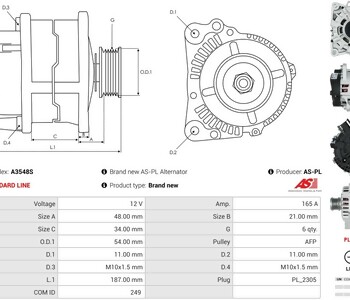 {DepartmanAdi} / ALTERNATÖR 12V 165A VALEO TİP LIN FORD TORNEO CUSTOM V362 V363 ECOBLUE A3548S {Ozet}