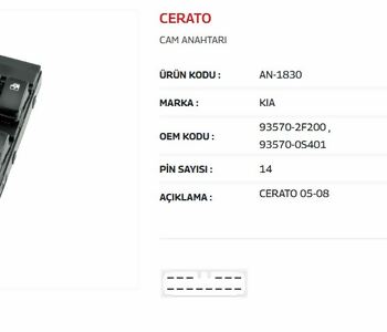 {DepartmanAdi} / CAM KALDIRMA ANAHTARI 4 LÜ 14 FİŞLİ KİA CERATO 05-08 AN1830 {Ozet}