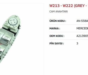 {DepartmanAdi} / CAM KALDIRMA ANAHTARI 4 LÜ 3 FİŞLİ MERCEDES W213 W222   AN-558 BEYAZ IŞIK GRİ {Ozet}