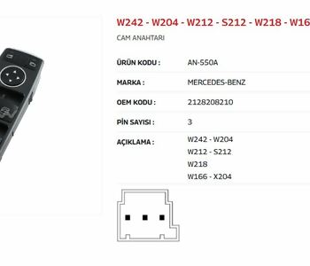 {DepartmanAdi} / CAM KALDIRMA ANAHTARI 4 LÜ SOL 3 FİŞLİ MERCEDES W242 W204 W212     AN550A {Ozet}