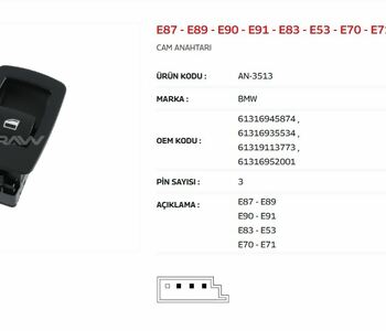 {DepartmanAdi} / CAM KALDIRMA ANAHTARI TEKLİ 3 FİŞLİ BMW E70 E71 E84 E87 E90 E91  ÇERÇEVELİ SİYAH AN3513 {Ozet}