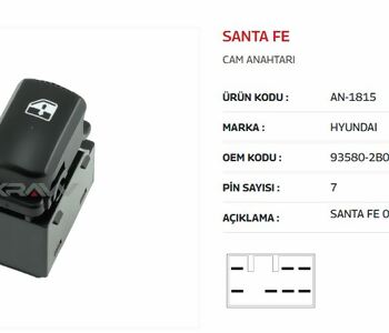 {Katagori} / CAM KALDIRMA ANAHTARI TEKLİ SAĞ 7 FİŞLİ HYUNDAİ SANTEFE 06-12  AN1815 