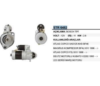 {Katagori} / MARŞ MOTORU 12V 11D 2.2KW BOSCH TİP ATLAS COPCO XAS125 KHD BF46 SIVA MAKİNASI  