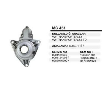 {DepartmanAdi} / PİNYON KAPAĞI BOSCH TİP VW TRANSPORTER T4 2.4 2.5  TDI  MC451 MC5031 {Ozet}