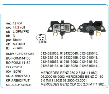 {DepartmanAdi} / KONJEKTÖR 12V BOSCH TİP L-DFM VW SOKETLİ MERCEDES VİTO    VRB247 IB247  YR  {Ozet}