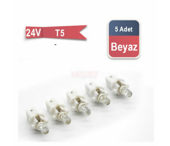 {Katagori} / LED 24V DİPSİZ AMPUL 1.2W T5 DUYLU BEYAZ LED 5 Lİ AD   