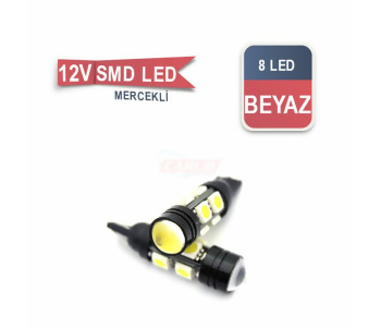 {DepartmanAdi} / LED 12V DİPSİZ AMPUL 5W T10 BEYAZ      8 LEDLİ MERCEKLİ BEYAZ {Ozet}