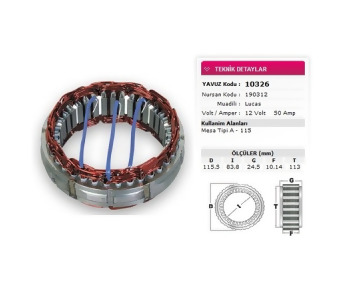 {Katagori} / STATÖR 12V 50A LUCAS TİP A115 MESA                 NURSAN 190312     YAVUZ 10326   12L3 
