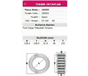 {DepartmanAdi} / STATÖR 24V 60A MİTSUBİSHİ TİP FORD CARGO              NURSAN 160524     YAVUZ 10295    24J24 {Ozet}
