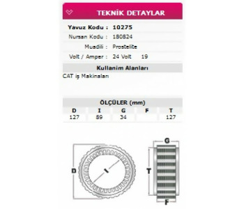 {DepartmanAdi} / STATÖR 24V 19A PRESTOLİTE TİP CATERPİL İŞ MAKİNASI       NURSAN 180824     YAVUZ 10275  {Ozet}