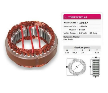 {Katagori} / STATÖR 24V 35A BOSCH TİP DEV FATİH                  NURSAN 166024     YAVUZ 10157   24B3 