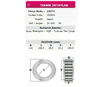 {DepartmanAdi} / STATÖR 24V 50A HİTACHİ TİP ŞAMPİYON TURKUAZ NOR  NURSAN 150624     YAVUZ 10271   24J11 {Ozet}