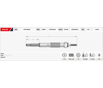 {DepartmanAdi} / KIZDIRMA BUJISI 11V B95-B24  GX94-SX94- KANGO 1.9 TATA DACIA SOLENZA CLIO MEGAN TRAFIC 05030009 {Ozet}