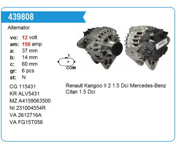 {Katagori} / ALTERNATÖR 12V 150A MERCEDES-BENZ CITAN RENAULT MASTER MOVANO MEGAN CAPTUR BSS 
