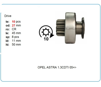 {Katagori} / MARŞ DİŞLİ 10D VALEO TİP FİAT ALBEA 1.3 OPEL 1.3 MULTİJET 1.8KW MARŞ İÇİN  SD3047 