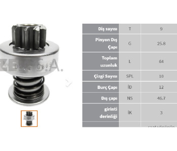 {Katagori} / MARŞ DİŞLİ 9D BOSCH TİP TERS FREZE PEUGEOT 304 PEUGEOT 305 SEAT BMW  1*448      F52767    Z442  