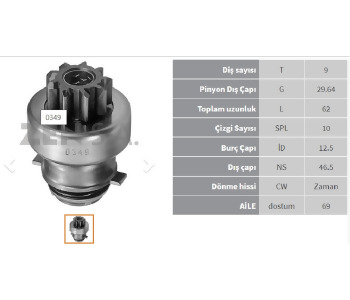 {Katagori} / MARŞ DİŞLİ 9D HİTACHİ TİP HONDA ACCORD NİSSAN DATSUN   Z349  SDR4001 