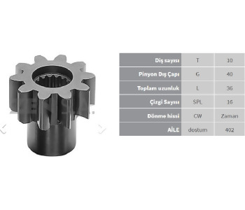 {Katagori} / MARŞ DİŞLİ UCU 10D B36 Ç40 NİPPONDENSO TİP PC200-6 PC240 KOMATSU İŞ MAKİNASI    Z9402  SDR9014 