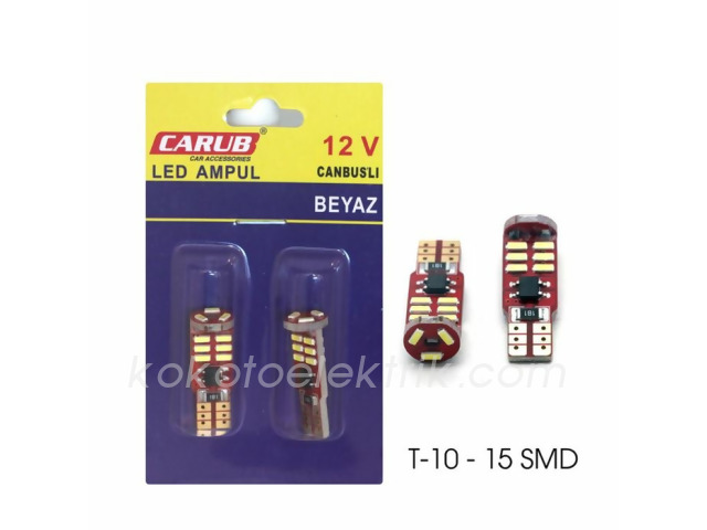 CARUB-BR0405538 LED 12V DİPSİZ AMPUL 5W T10 BEYAZ     15 LEDLİ 