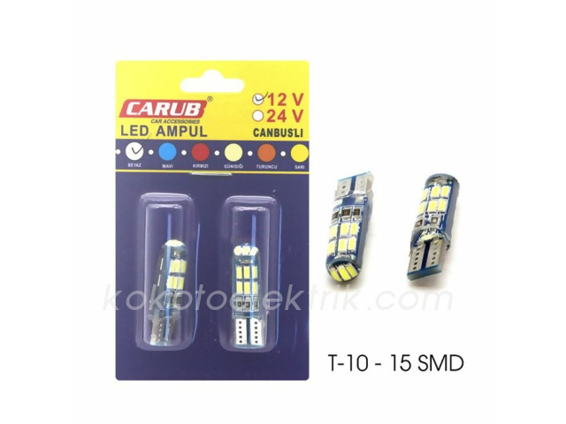 CARUB-BR0405543 LED 12V DİPSİZ AMPUL 5W T10 BEYAZ     15 LEDLİ SİLİKONLU 