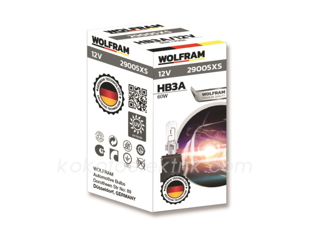 WLF-29005XS 12V 9005XS  HB3A AMPUL 65W  DÜZ      SOKETLİ    WOLFRAM 