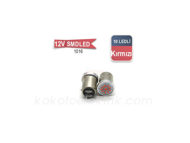 CARUB-BR0403044 LED 12V 1016 AMPUL 21W-5W KIRMIZI     10 LEDLİ AD 