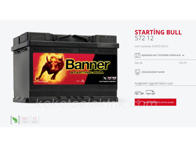 BANNER-57212 AKÜ 12V 72A STARTİNG BULL    BANNER 57212 BNR054 