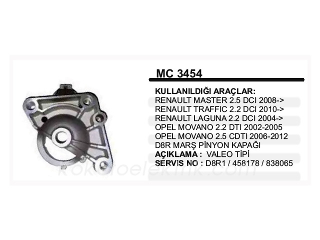 RMK-MC3454 PİNYON KAPAĞI VALEO TİP RENAULT MASTER TRAFFIC LAGUNA MOVANO  