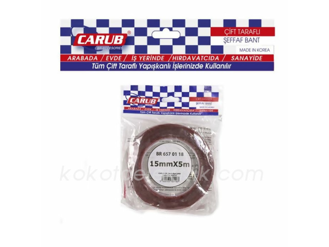 CARUB-BR6570118 ÇİFT TARAFLI BANT 15MM*5MT SİLİKONLU  POŞETLİ 