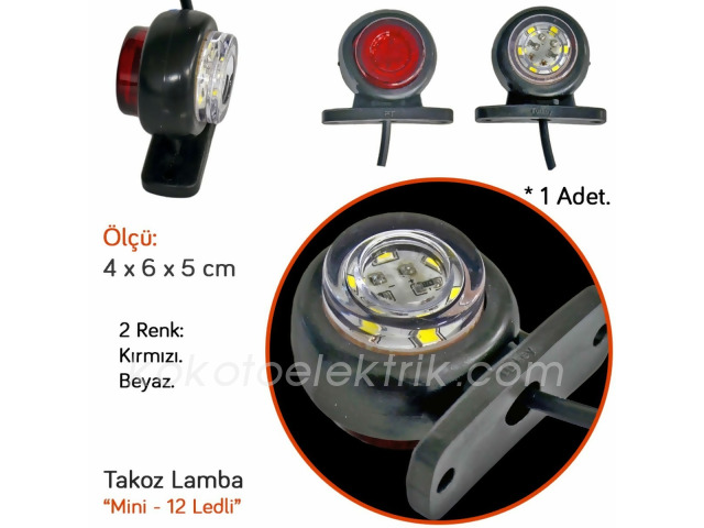 TAS-BL014KB TAKOZ LAMBA  2 LEDLİ    MİNİ KÜÇÜK BEYAZ KIRMIZI İÇE GÖMBELİ 