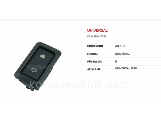 KRAW-AN107 CAM KALDIRMA ANAHTARI TEKLİ 6 FİŞLİ BMW ÜNİVERSAL AN107 