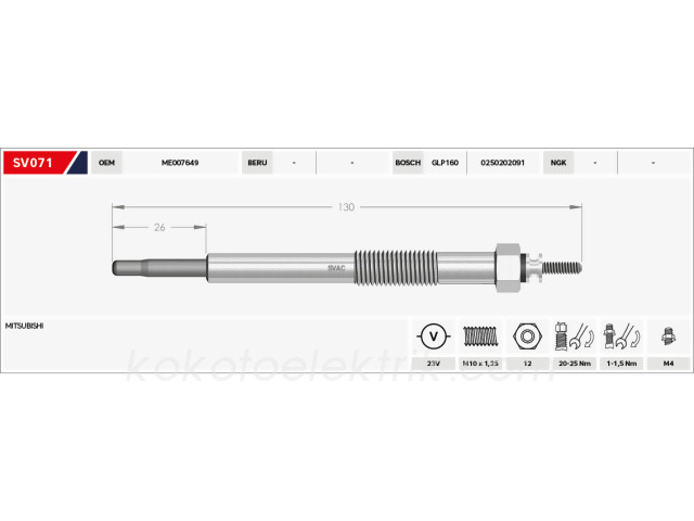 BORG-PM163 KIZDIRMA BUJİSİ 23V B130-B26  GJ49MI-PM163-502091-0250202091-MİTSUBİSHİ CANTER 659 YM 444 EM 449 EM 