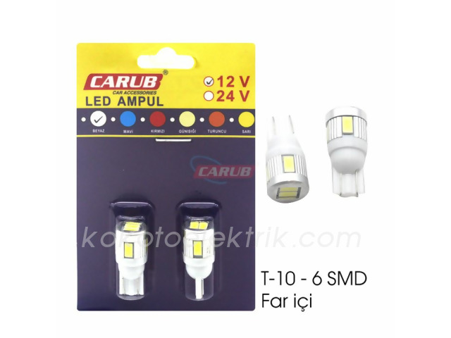 CARUB-BR0400251 LED AMPUL 12V T10 6 SMD FARİÇİ BEYAZ 