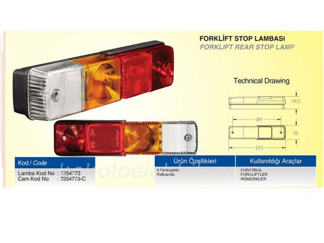 CERAY-7254773 STOP LAMBASI KOMATSU TCM TİP İNCE   