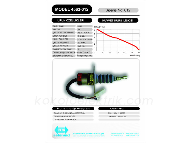 ECEN-4860017 STOP OTOMATİĞİ 24V ÖN AYAKLI FLANŞLI  3 KABLOLU 