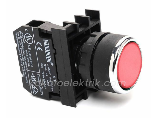 EMAS-B200DK BUTON BASMALI YUVARLAK STOP KIRMIZI 