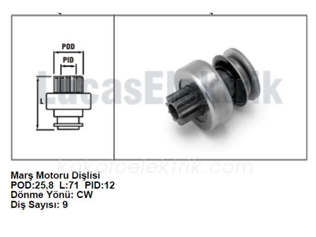 LUC-SDR1001 MARŞ DİŞLİ{MERCEDES DİZEL EM} 9D BOSCH TİP   2*471-500     F53672    Z228  SDR1001 